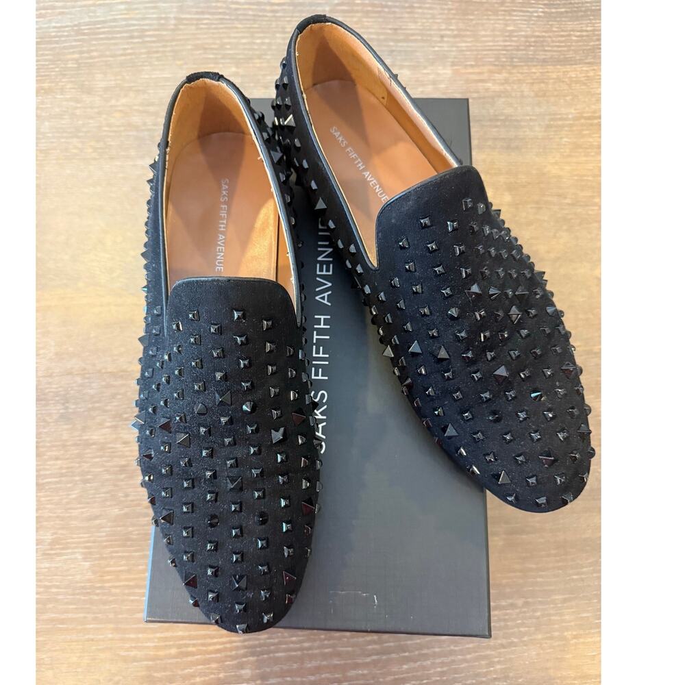 SAKS FIFTH AVENUE Silvio Studded Dressy Loafers Smoking Shoes Black Men 12